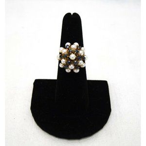 VTG 18K Yellow Gold, Pearl, and Sapphire Ring